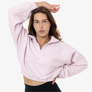 Los Angeles Apparel Cropped Polar Fleece Half Zip Pullover XS Pink